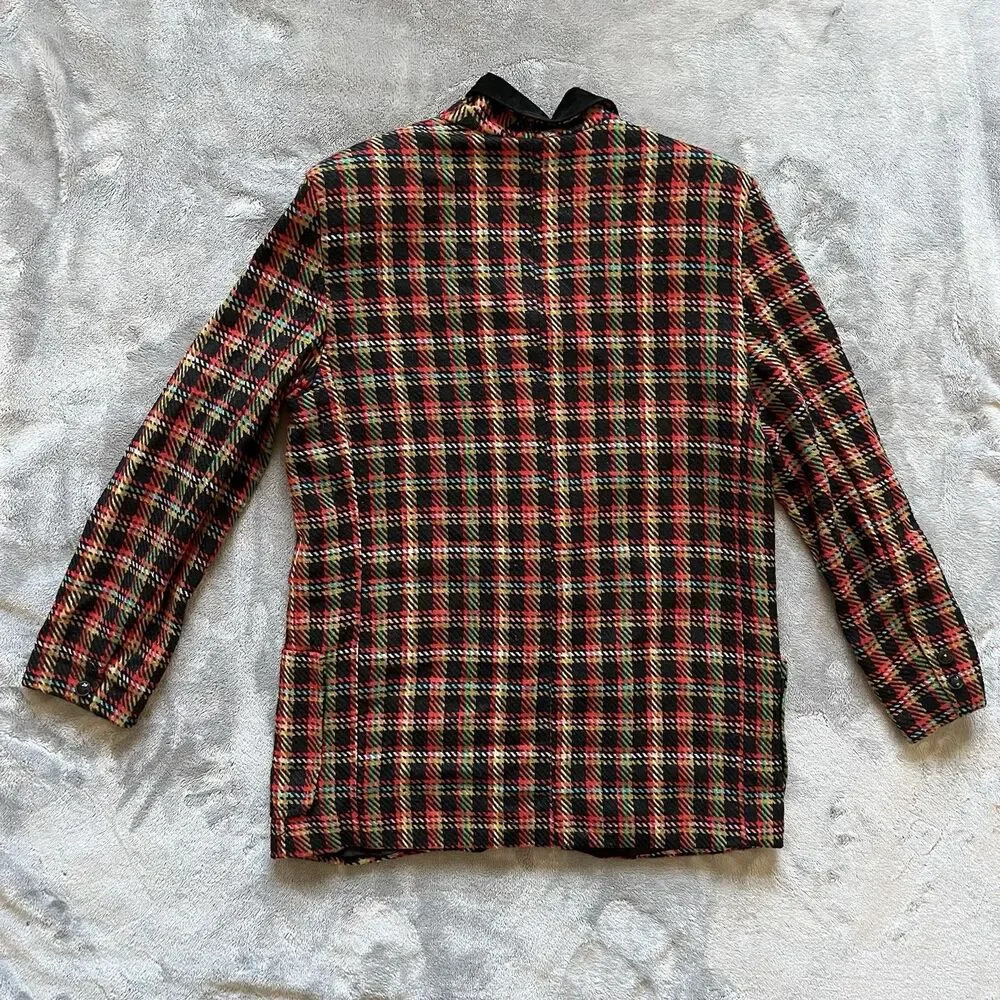 VTG Westerfield Plaid Wool Blend Blazer Suede Like Collar 80s Med USA Academia